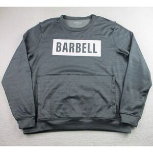Barbell Sweatshirt Mens Large Gray Pullover Athletic Fleece Pocket Gym Training‎
